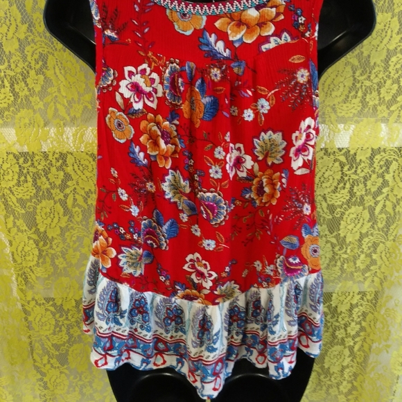 Paisley Floral Ruffle Bottom Peplum High-Low Tank Top - Picture 3 of 6